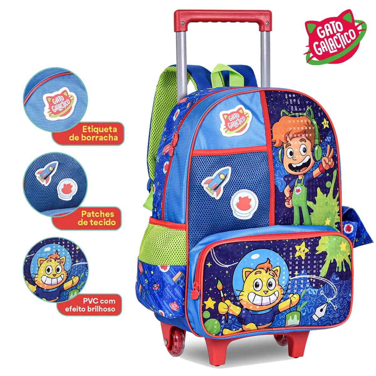 Kit Mochila Escolar Rodinha Infantil YouTuber Gato Galactico