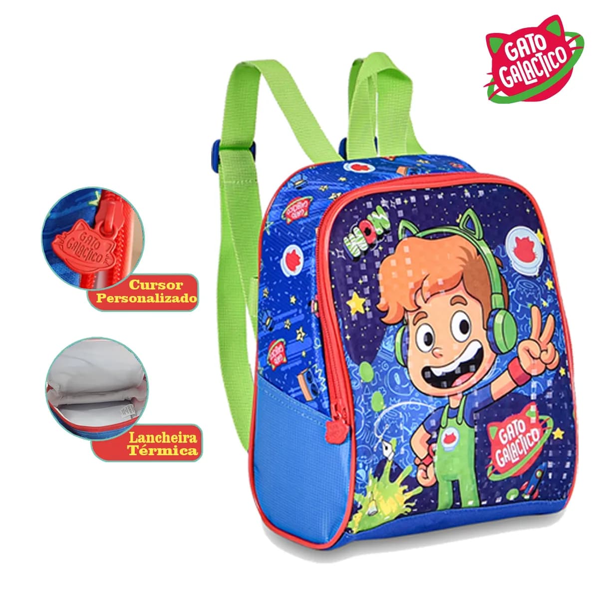 Kit Mochila Escolar Rodinha Infantil YouTuber Gato Galactico