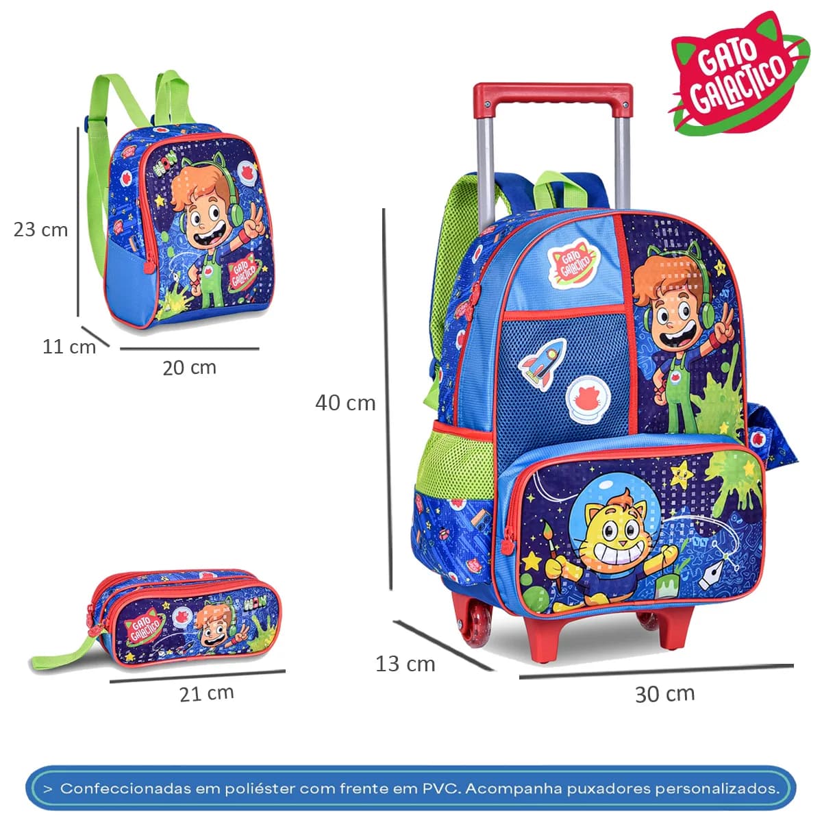 Kit Mochila Escolar Rodinha Infantil YouTuber Gato Galactico