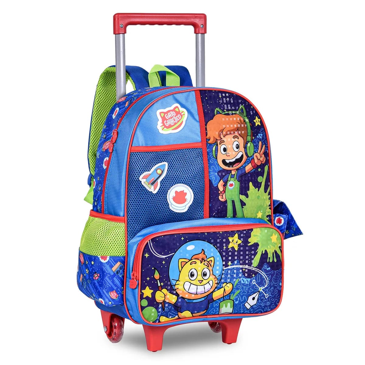 Kit Mochila Escolar Rodinha Infantil YouTuber Gato Galactico