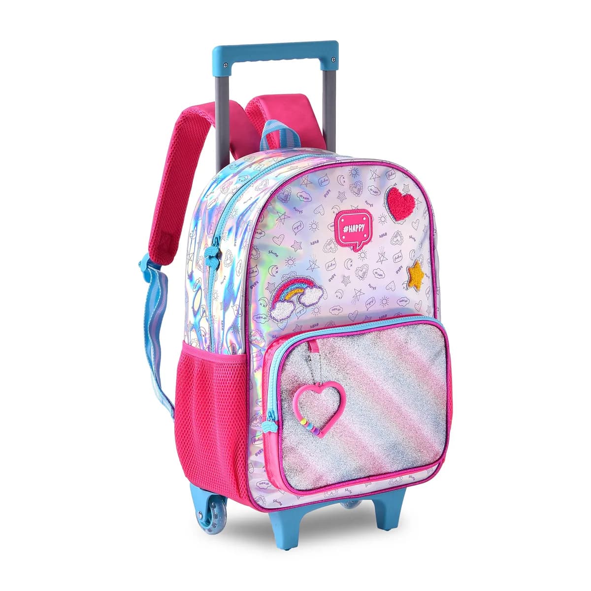 Kit Mochila Carrinho Escolar Holografica Infantil Fofa Clio