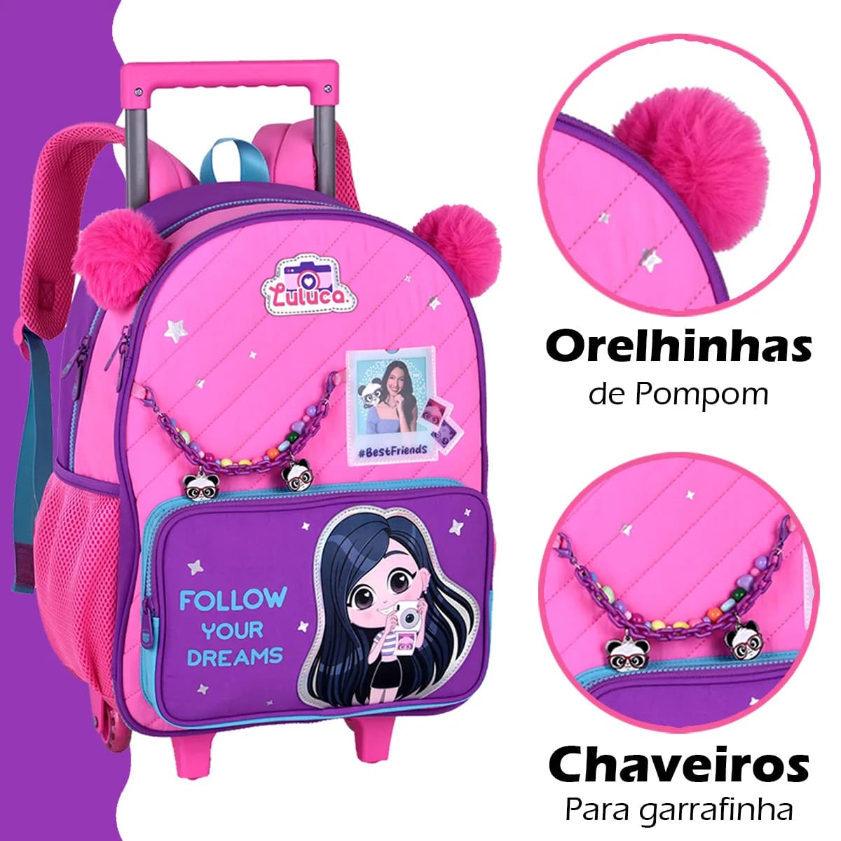 Kit mochila escola carrinho infantil Luluca+lancheira+estojo