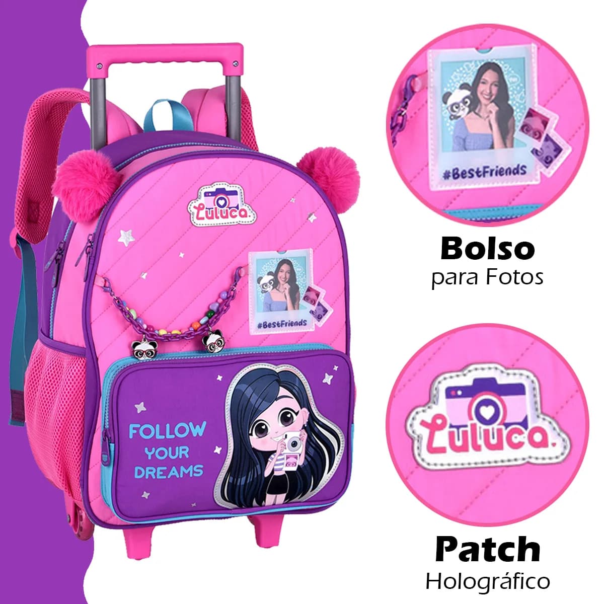 Kit mochila escola carrinho infantil Luluca+lancheira+estojo