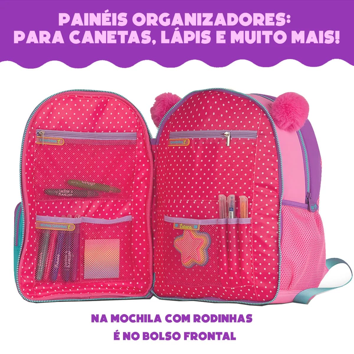 Kit mochila escola carrinho infantil Luluca+lancheira+estojo