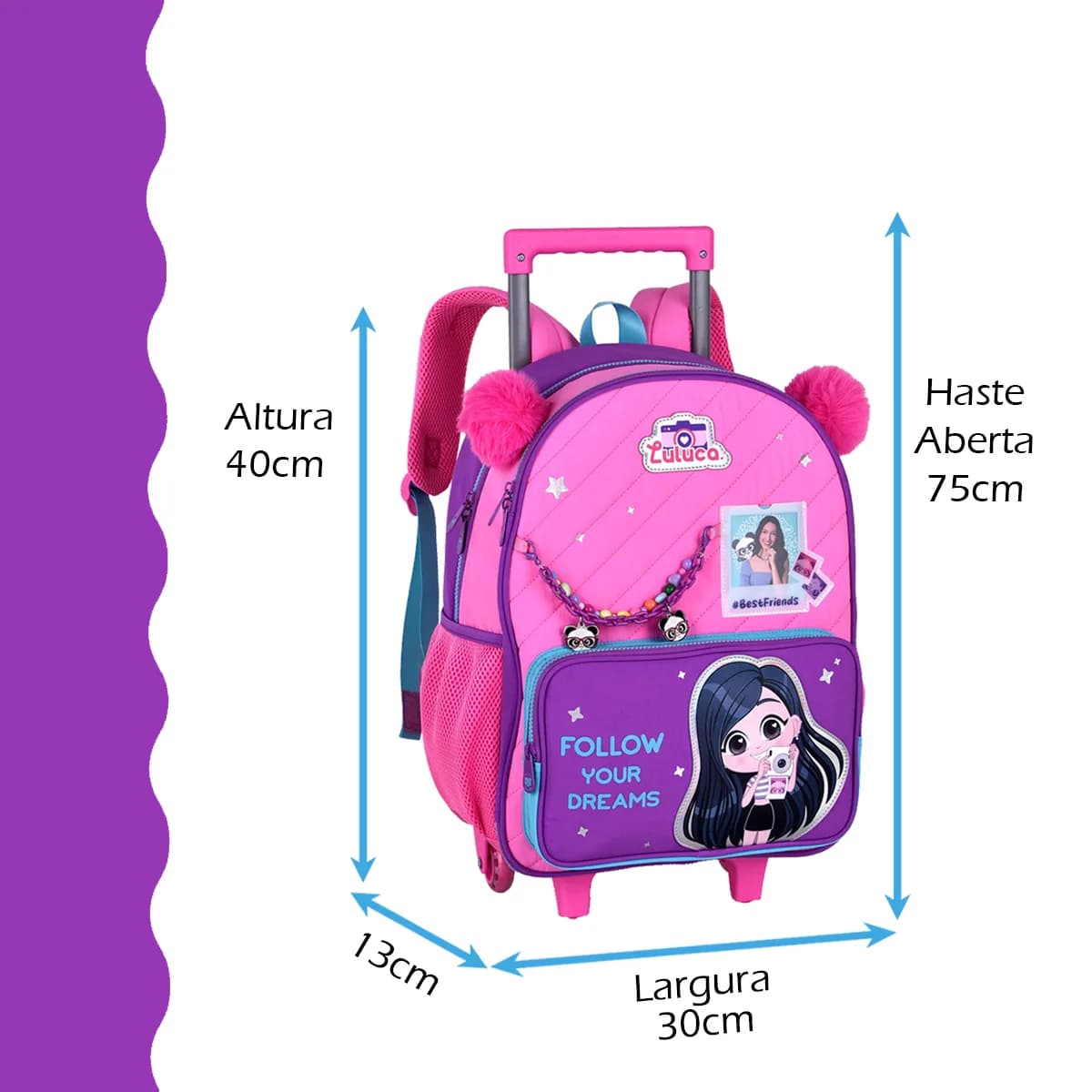 Kit mochila escola carrinho infantil Luluca+lancheira+estojo