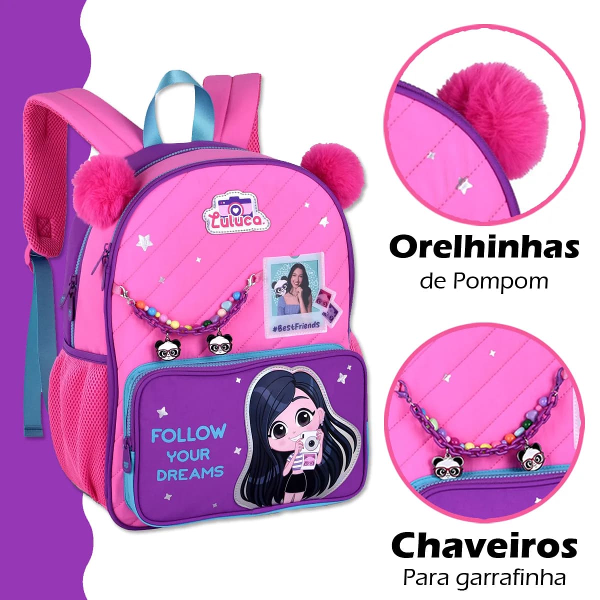 Kit mochila escola infantil Luluca com lancheira estojo Clio