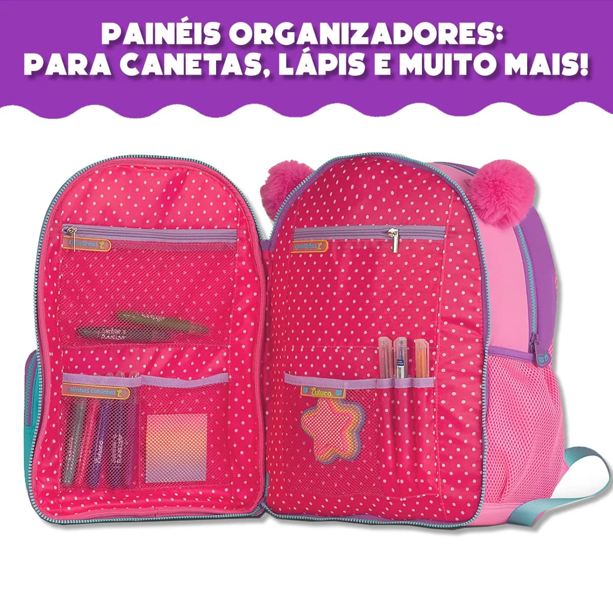 Kit mochila escola infantil Luluca com lancheira estojo Clio