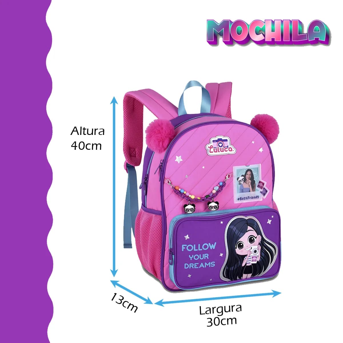 Kit mochila escola infantil Luluca com lancheira estojo Clio
