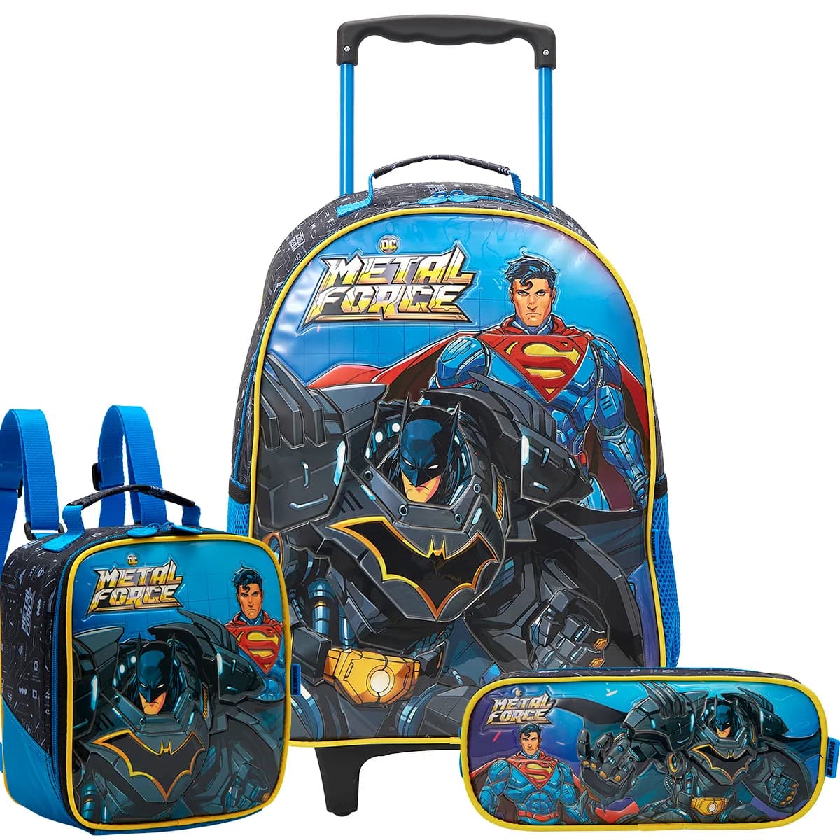 Kit Completo Mochila Rodinha Metal Force Batman Superman DC