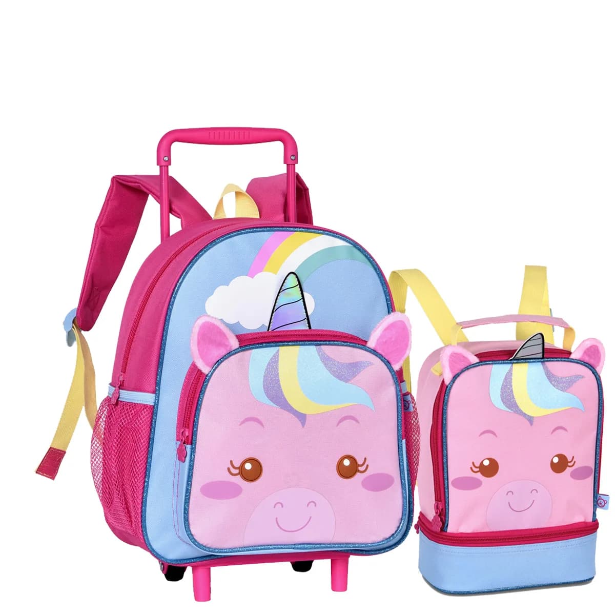 Kit mochila escolar unicornio infantil carrinho clio meninas
