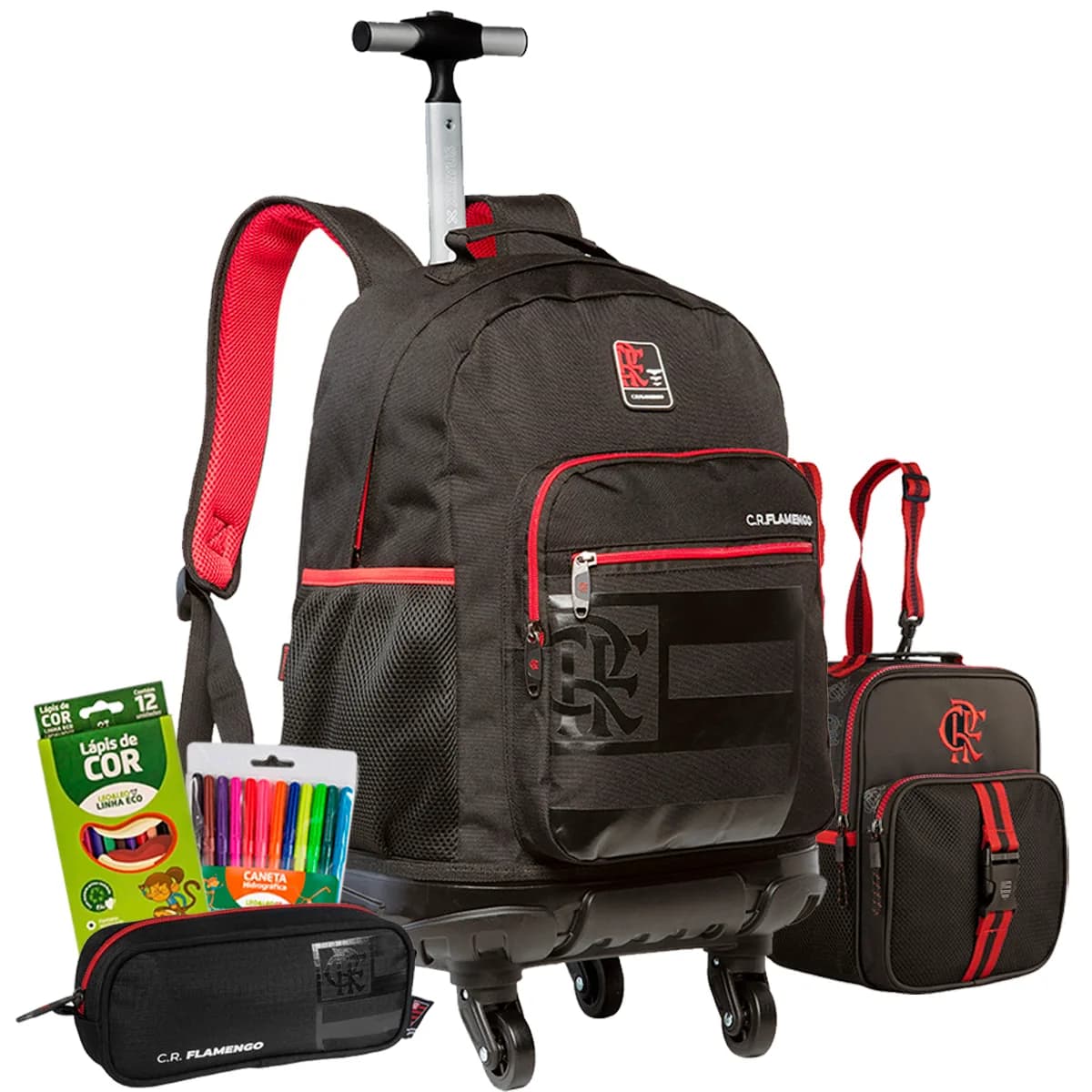 Kit Mochila Carrinho 360 Flamengo Licenciada Volta as Aulas