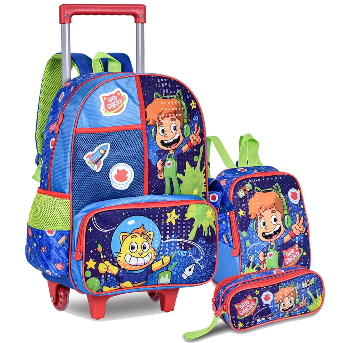 Kit Mochila Escolar Rodinha Infantil YouTuber Gato Galactico