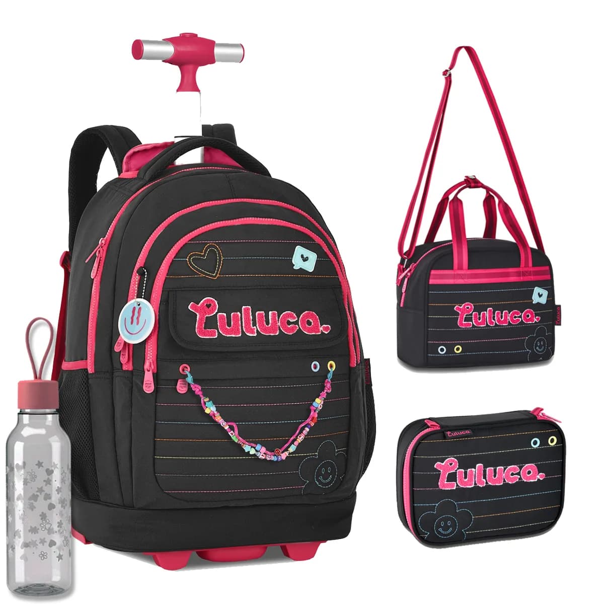 Kit Mochila Rodinha Luluca Juvenil + Lancheira + Estojo Clio