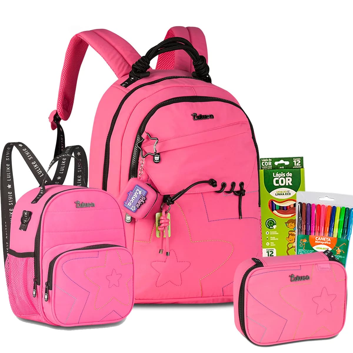 Kit Mochila Escola Costas Infleuncer Luluca Lancheira Estojo