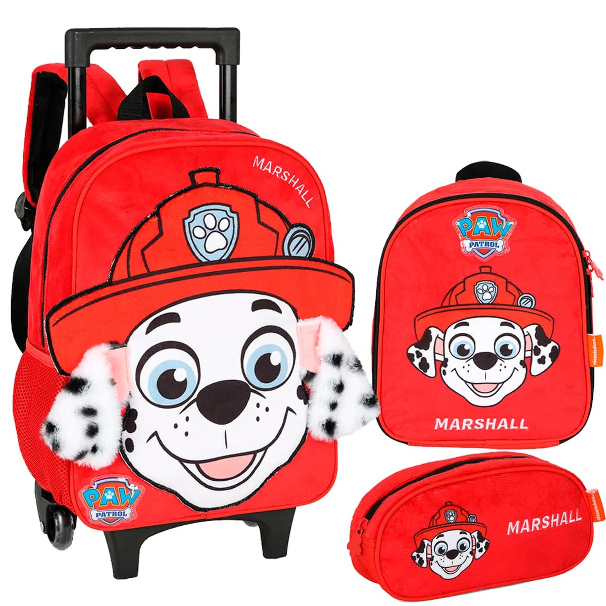 Kit Mochila Pelúcia 3D Patrulha Canina Marshall Rodinhas