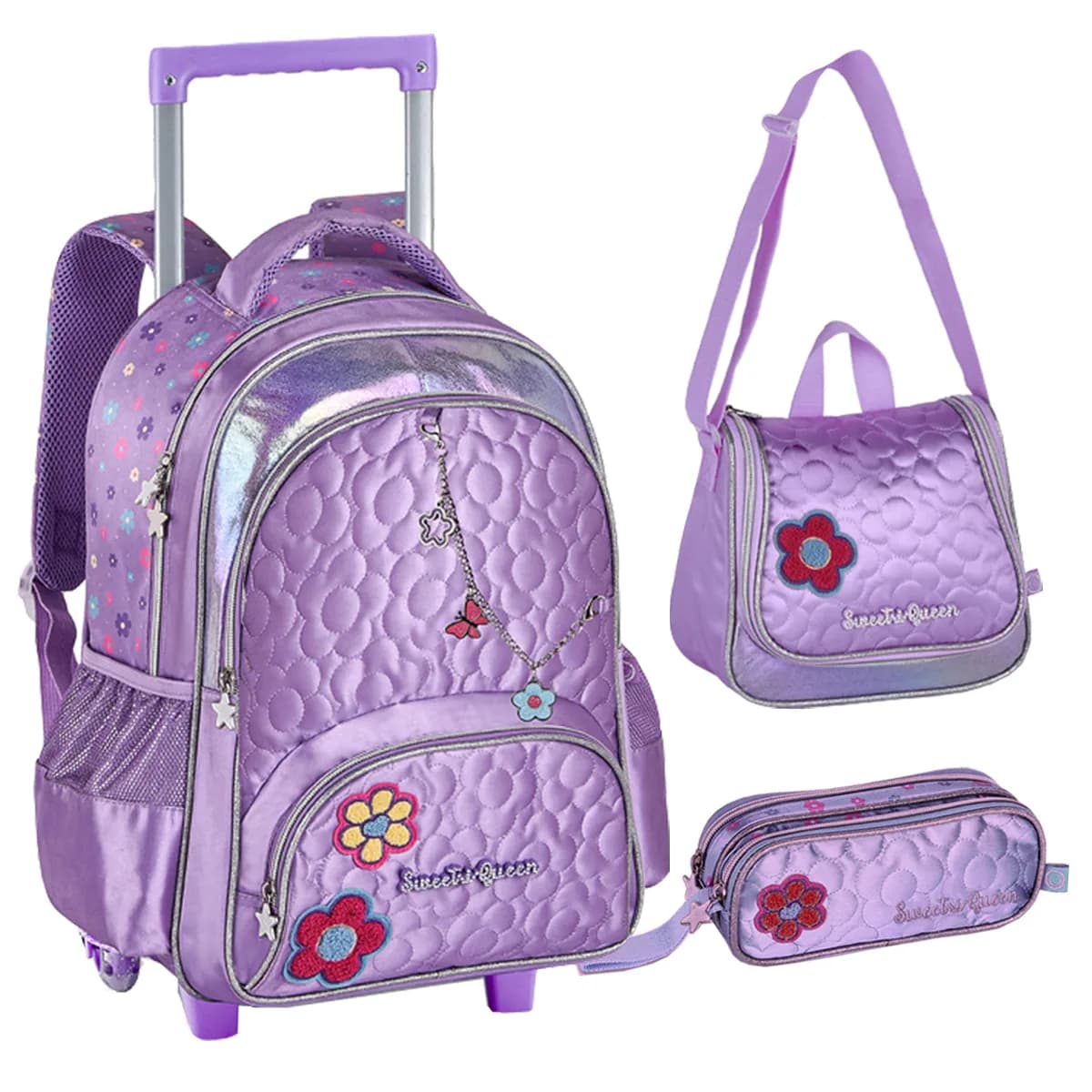 Kit Completo Mochila Escolar Rodinhas Princesa Infantil Clio