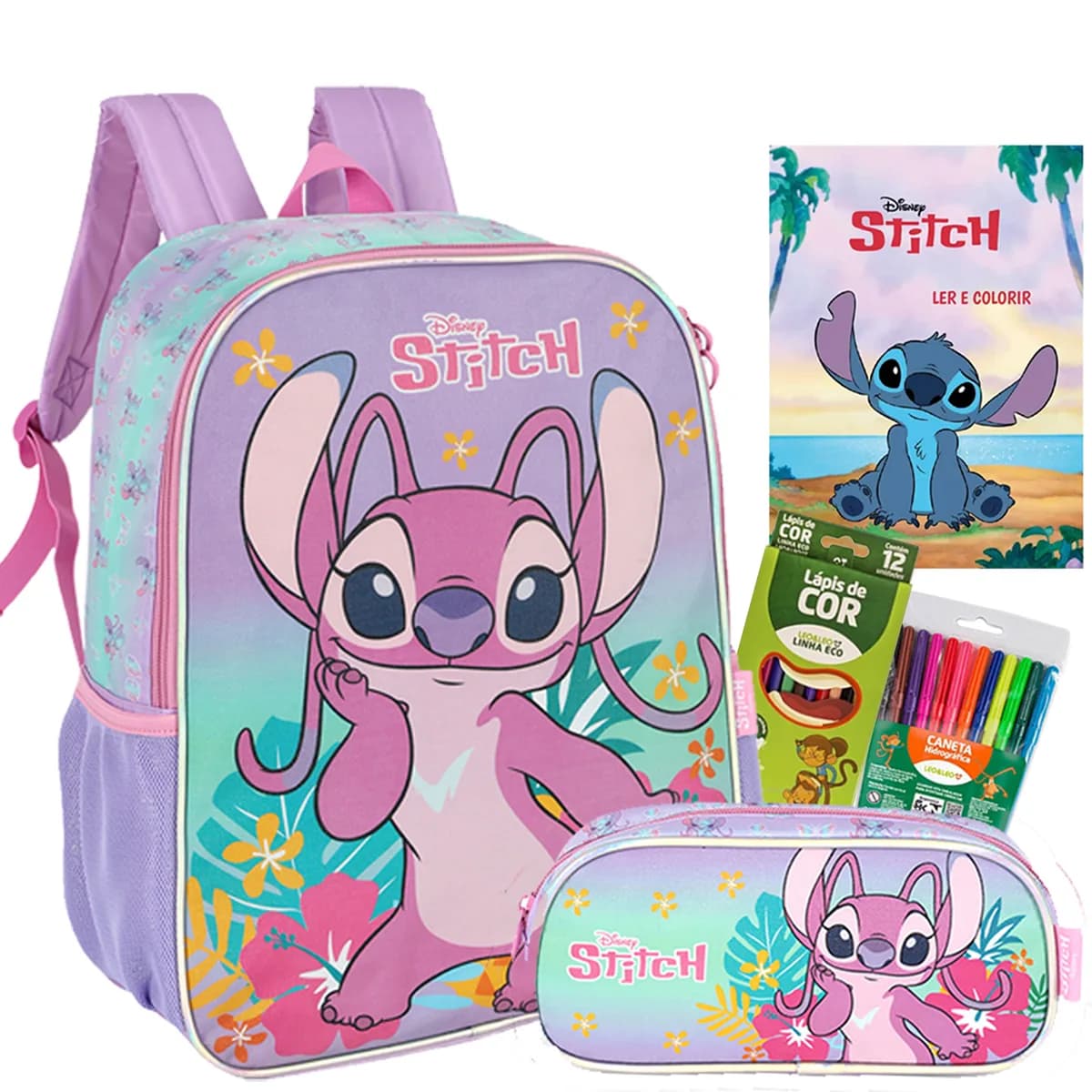 Kit Mochila Costa Stitch Estojo Produto Oficial Luxcel Promo