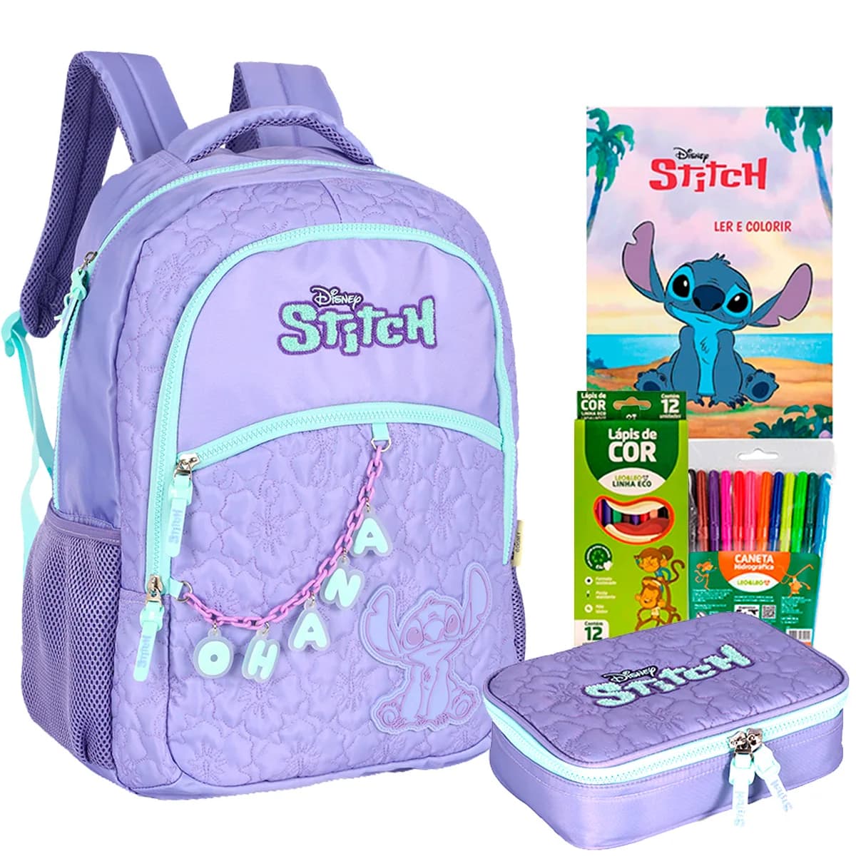 Kit Mochila Costas Stitch Estojo Menina Pompom Luxcel 2026