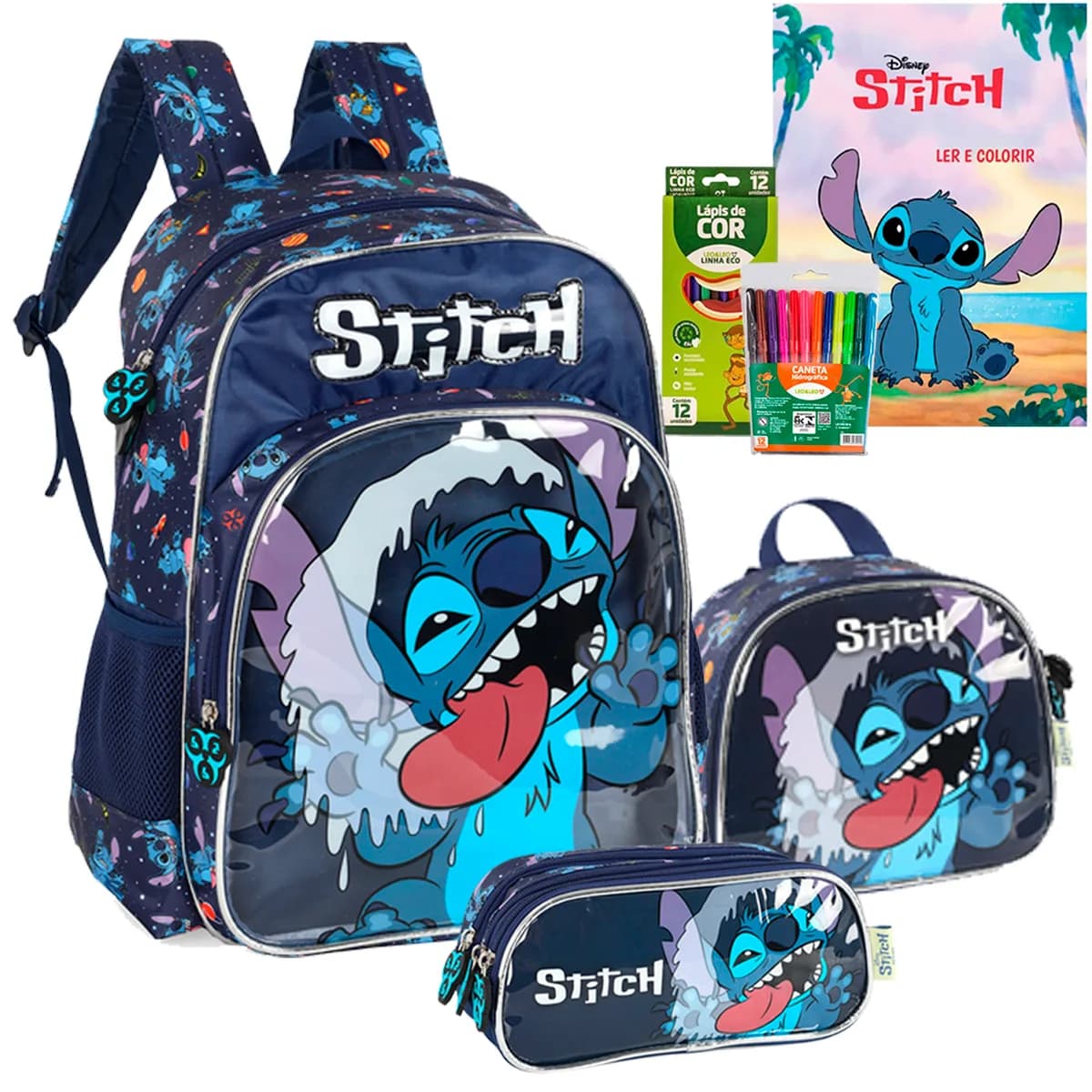 Kit Mochila Costas Stitch Lancheira Estojo Meninos Luxcel