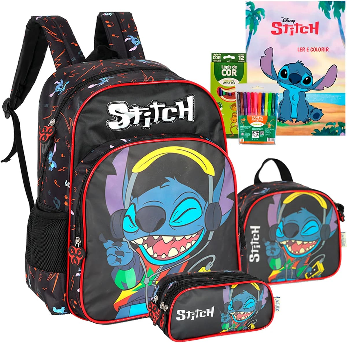 Kit Mochila Costas Stitch Lancheira Estojo Meninos Luxcel