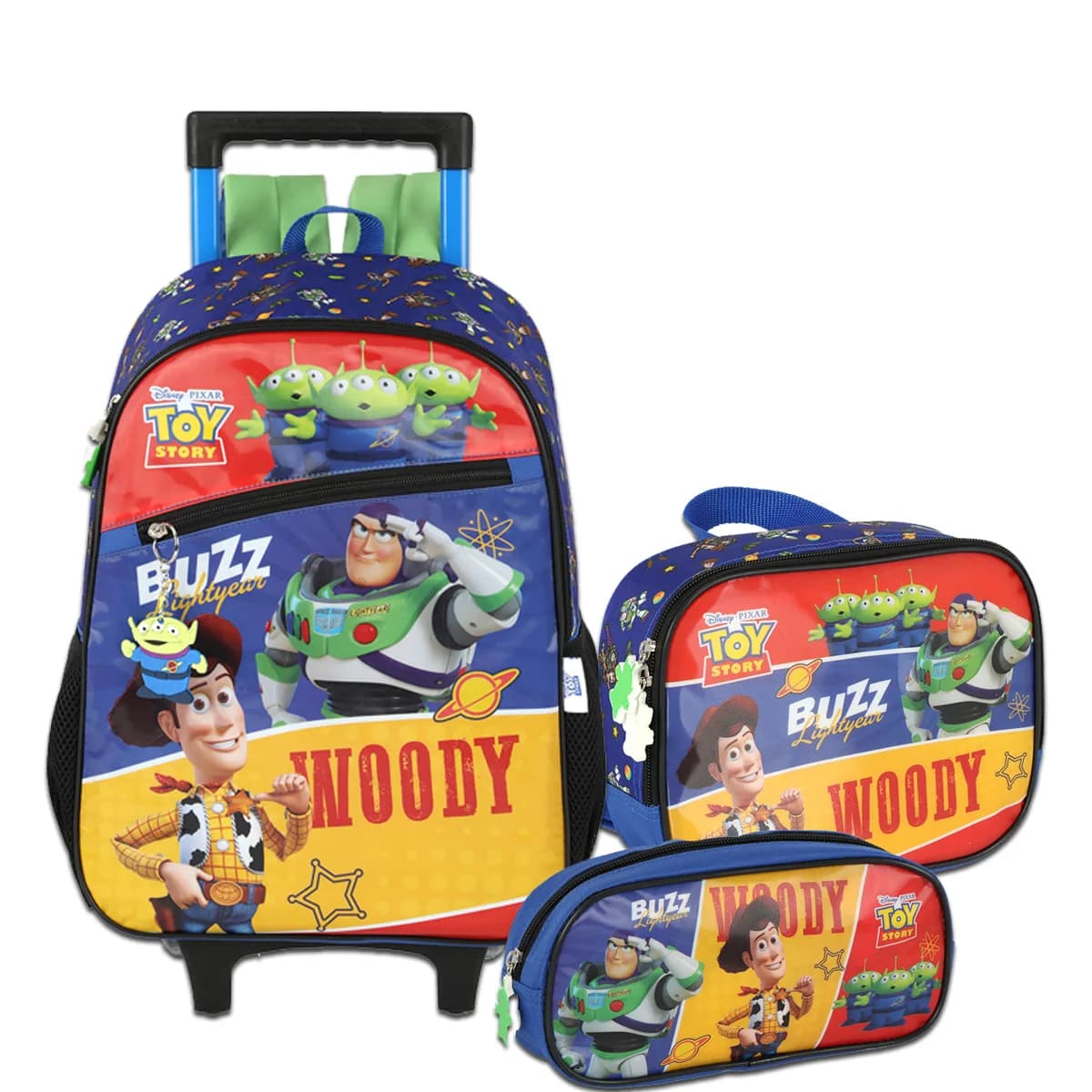Kit Mochila Escolar Toy Story Com Rodinhas Lancheira Estojo