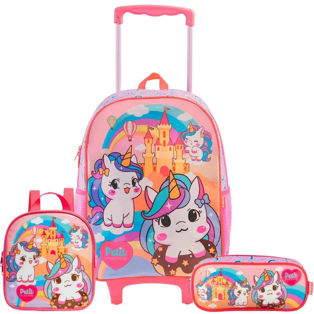 Kit Mochila Unicórnio Candy Fofo Arco-íris Infantil