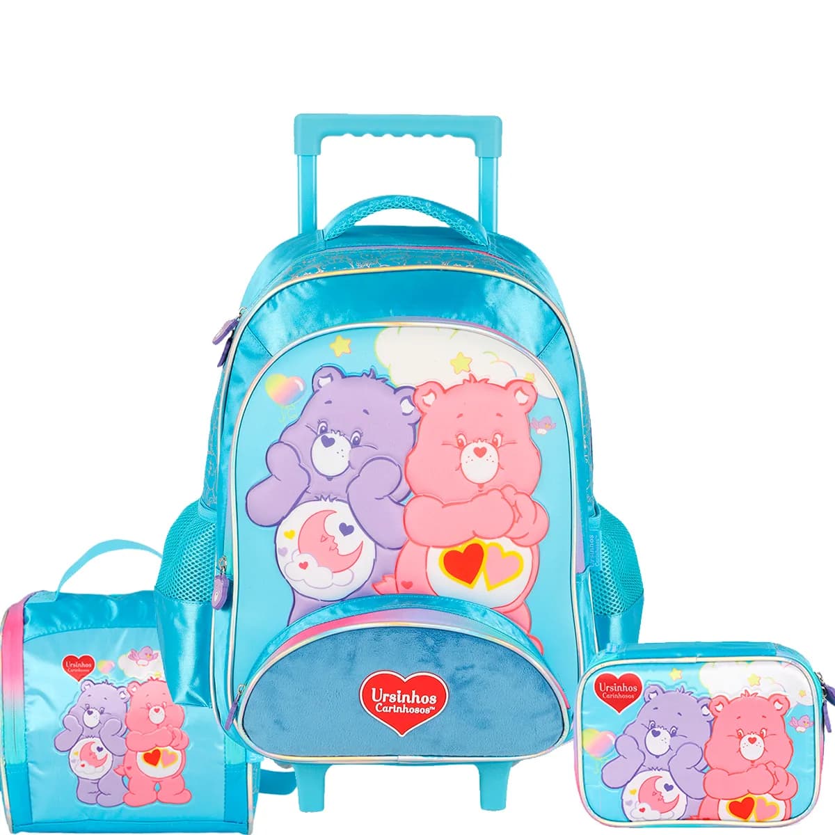 Kit Mochila de Rodinha Escolar Infantil Ursinhos Carinhosos